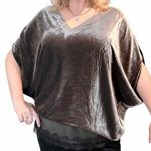Gold Hawk Velvet Silk Blouse Draped Relaxed Fit Luxe Neutral Evening NWT